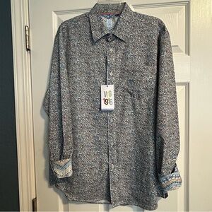 Vintage 1946 Men’s Large Floral Button-Up Shirt Long Sleeve Contrast Cuffs NWT